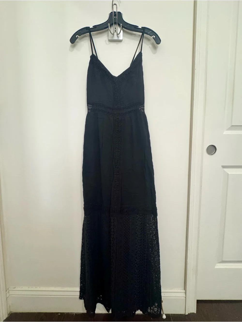 Abercrombie Black Lace-Trim Crochet Maxi Dress